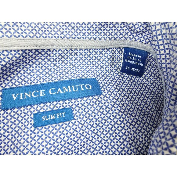 Vince Camuto Slim Fit Spread Collar Size 16 32-33 Mens Blue White Pattern Shirt - Picture 4 of 10
